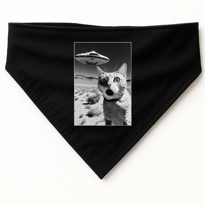 A cat taking a selfie with a ufo spaceship funny pun meme USA-Made Doggie Bandana