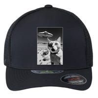 A cat taking a selfie with a ufo spaceship funny pun meme Flexfit Unipanel Trucker Cap