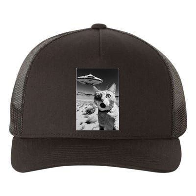 A cat taking a selfie with a ufo spaceship funny pun meme Yupoong Adult 5-Panel Trucker Hat