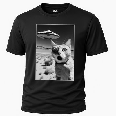 A cat taking a selfie with a ufo spaceship funny pun meme Performance Shirt