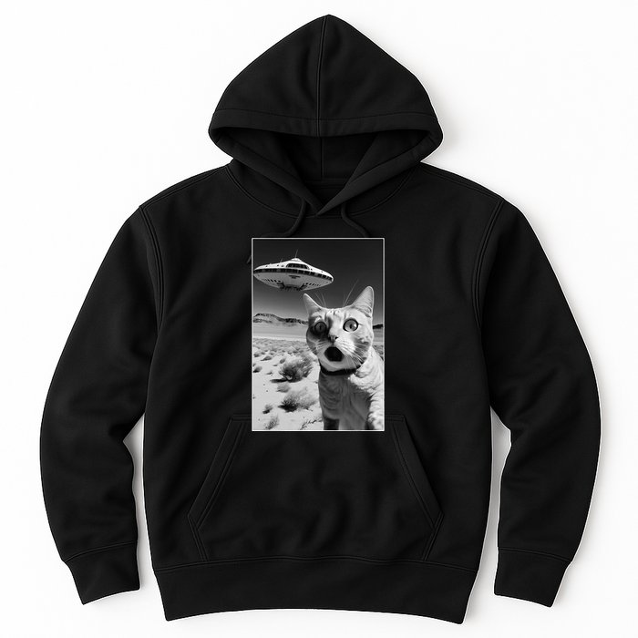 A cat taking a selfie with a ufo spaceship funny pun meme Hoodie