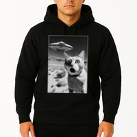 A cat taking a selfie with a ufo spaceship funny pun meme Hoodie