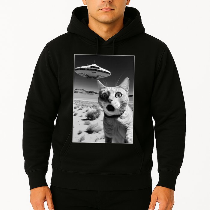 A cat taking a selfie with a ufo spaceship funny pun meme Hoodie