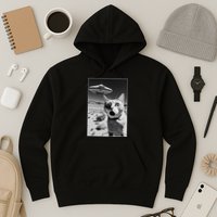A cat taking a selfie with a ufo spaceship funny pun meme Hoodie