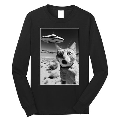 A cat taking a selfie with a ufo spaceship funny pun meme Long Sleeve Shirt