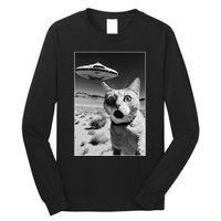 A cat taking a selfie with a ufo spaceship funny pun meme Long Sleeve Shirt