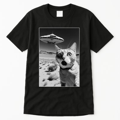 A cat taking a selfie with a ufo spaceship funny pun meme Tall T-Shirt