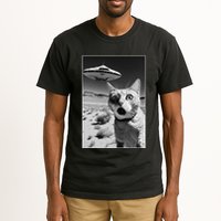 A cat taking a selfie with a ufo spaceship funny pun meme Tall T-Shirt