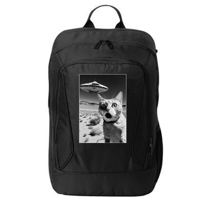 A cat taking a selfie with a ufo spaceship funny pun meme City Backpack