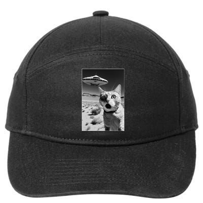 A cat taking a selfie with a ufo spaceship funny pun meme 7-Panel Snapback Hat