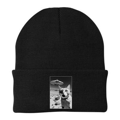 A cat taking a selfie with a ufo spaceship funny pun meme Beanie