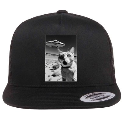 A cat taking a selfie with a ufo spaceship funny pun meme Flatbill Hat