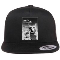 A cat taking a selfie with a ufo spaceship funny pun meme Flatbill Hat