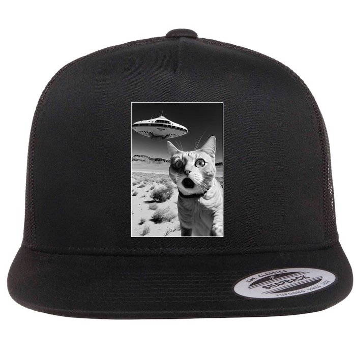 A cat taking a selfie with a ufo spaceship funny pun meme Flatbill Hat