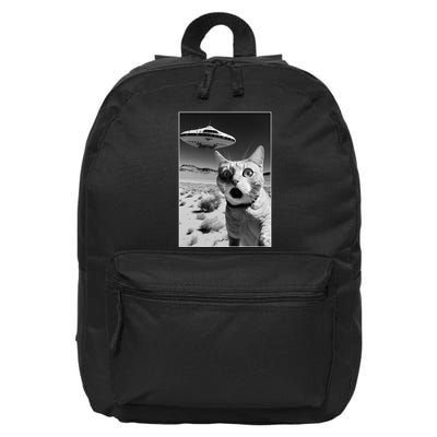 A cat taking a selfie with a ufo spaceship funny pun meme 16 in Basic Backpack