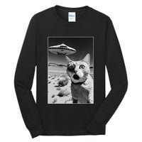 A cat taking a selfie with a ufo spaceship funny pun meme Tall Long Sleeve T-Shirt