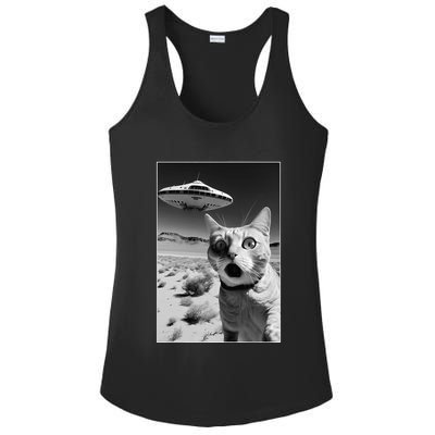 A cat taking a selfie with a ufo spaceship funny pun meme Ladies PosiCharge Competitor Racerback Tank
