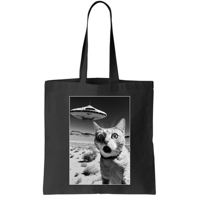 A cat taking a selfie with a ufo spaceship funny pun meme Bag
