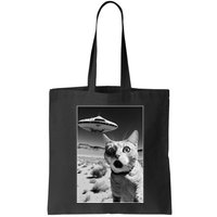 A cat taking a selfie with a ufo spaceship funny pun meme Bag