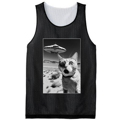 A cat taking a selfie with a ufo spaceship funny pun meme Mesh Reversible Basketball Jersey Tank