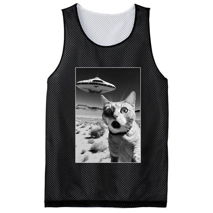 A cat taking a selfie with a ufo spaceship funny pun meme Mesh Reversible Basketball Jersey Tank