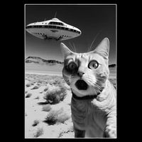 A cat taking a selfie with a ufo spaceship funny pun meme Poster