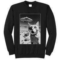 A cat taking a selfie with a ufo spaceship funny pun meme Tall Sweatshirt