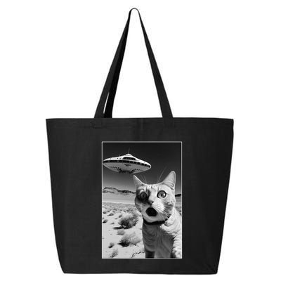 A cat taking a selfie with a ufo spaceship funny pun meme 25L Jumbo Tote