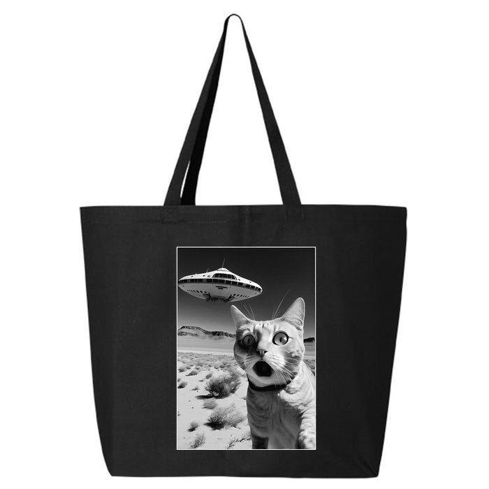 A cat taking a selfie with a ufo spaceship funny pun meme 25L Jumbo Tote
