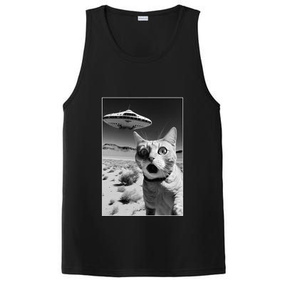A cat taking a selfie with a ufo spaceship funny pun meme PosiCharge Competitor Tank
