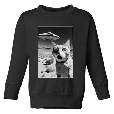 A cat taking a selfie with a ufo spaceship funny pun meme Toddler Sweatshirt
