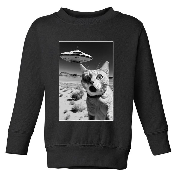 A cat taking a selfie with a ufo spaceship funny pun meme Toddler Sweatshirt