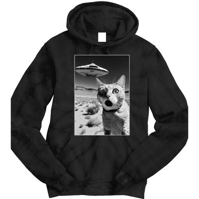 A cat taking a selfie with a ufo spaceship funny pun meme Tie Dye Hoodie