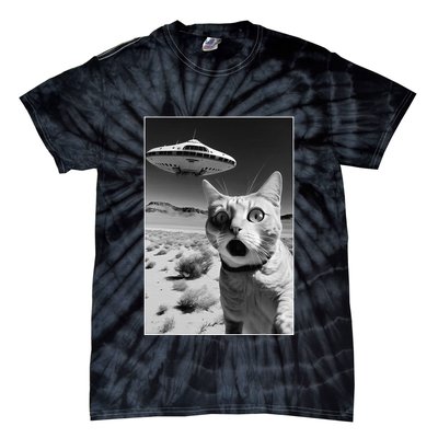 A cat taking a selfie with a ufo spaceship funny pun meme Tie-Dye T-Shirt