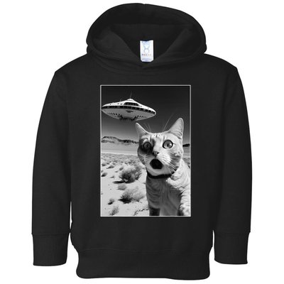 A cat taking a selfie with a ufo spaceship funny pun meme Toddler Hoodie