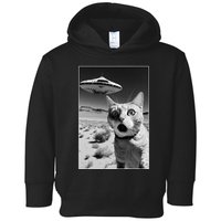 A cat taking a selfie with a ufo spaceship funny pun meme Toddler Hoodie