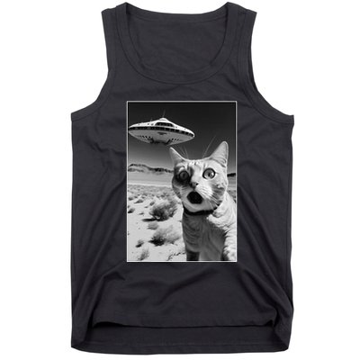 A cat taking a selfie with a ufo spaceship funny pun meme Tank Top