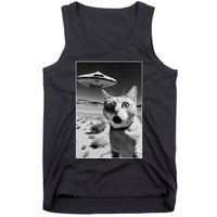 A cat taking a selfie with a ufo spaceship funny pun meme Tank Top
