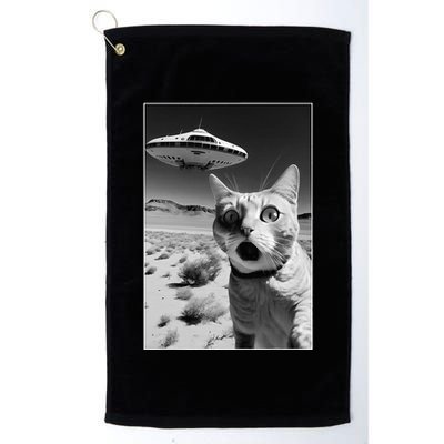 A cat taking a selfie with a ufo spaceship funny pun meme Golf Towel