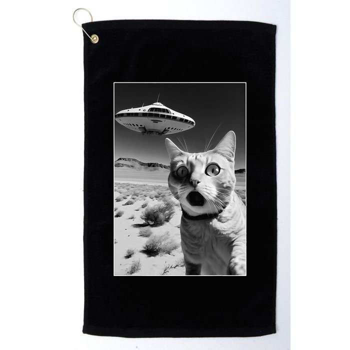 A cat taking a selfie with a ufo spaceship funny pun meme Golf Towel