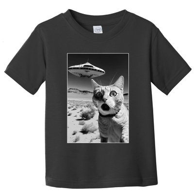 A cat taking a selfie with a ufo spaceship funny pun meme Toddler T-Shirt