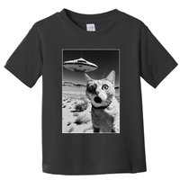 A cat taking a selfie with a ufo spaceship funny pun meme Toddler T-Shirt