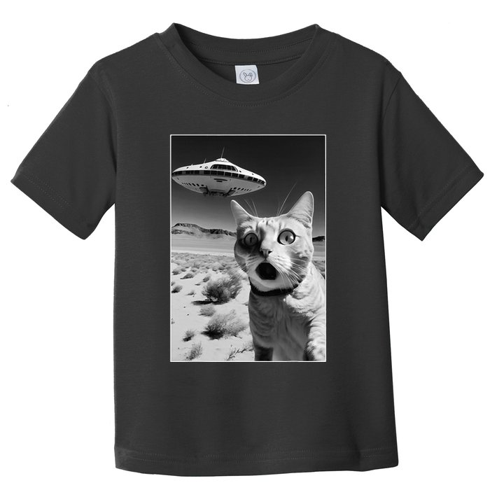 A cat taking a selfie with a ufo spaceship funny pun meme Toddler T-Shirt