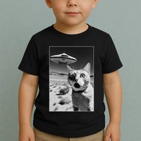 A cat taking a selfie with a ufo spaceship funny pun meme Toddler T-Shirt