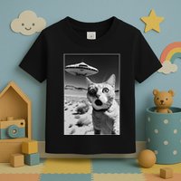 A cat taking a selfie with a ufo spaceship funny pun meme Toddler T-Shirt