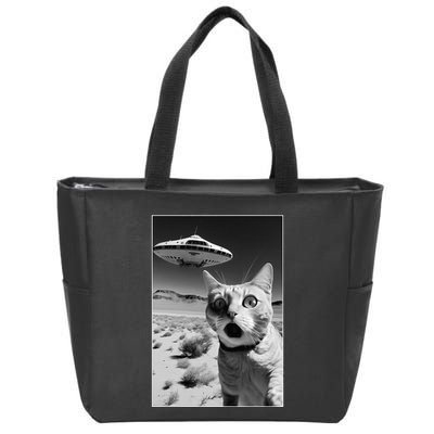 A cat taking a selfie with a ufo spaceship funny pun meme Zip Tote Bag