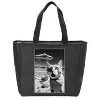A cat taking a selfie with a ufo spaceship funny pun meme Zip Tote Bag