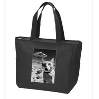 A cat taking a selfie with a ufo spaceship funny pun meme Zip Tote Bag