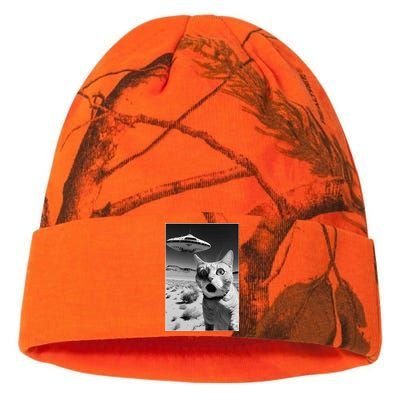 A cat taking a selfie with a ufo spaceship funny pun meme Kati Licensed 12" Camo Beanie