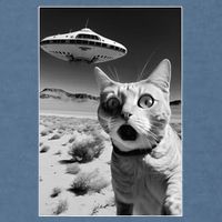 A cat taking a selfie with a ufo spaceship funny pun meme Garment-Dyed Sweatshirt